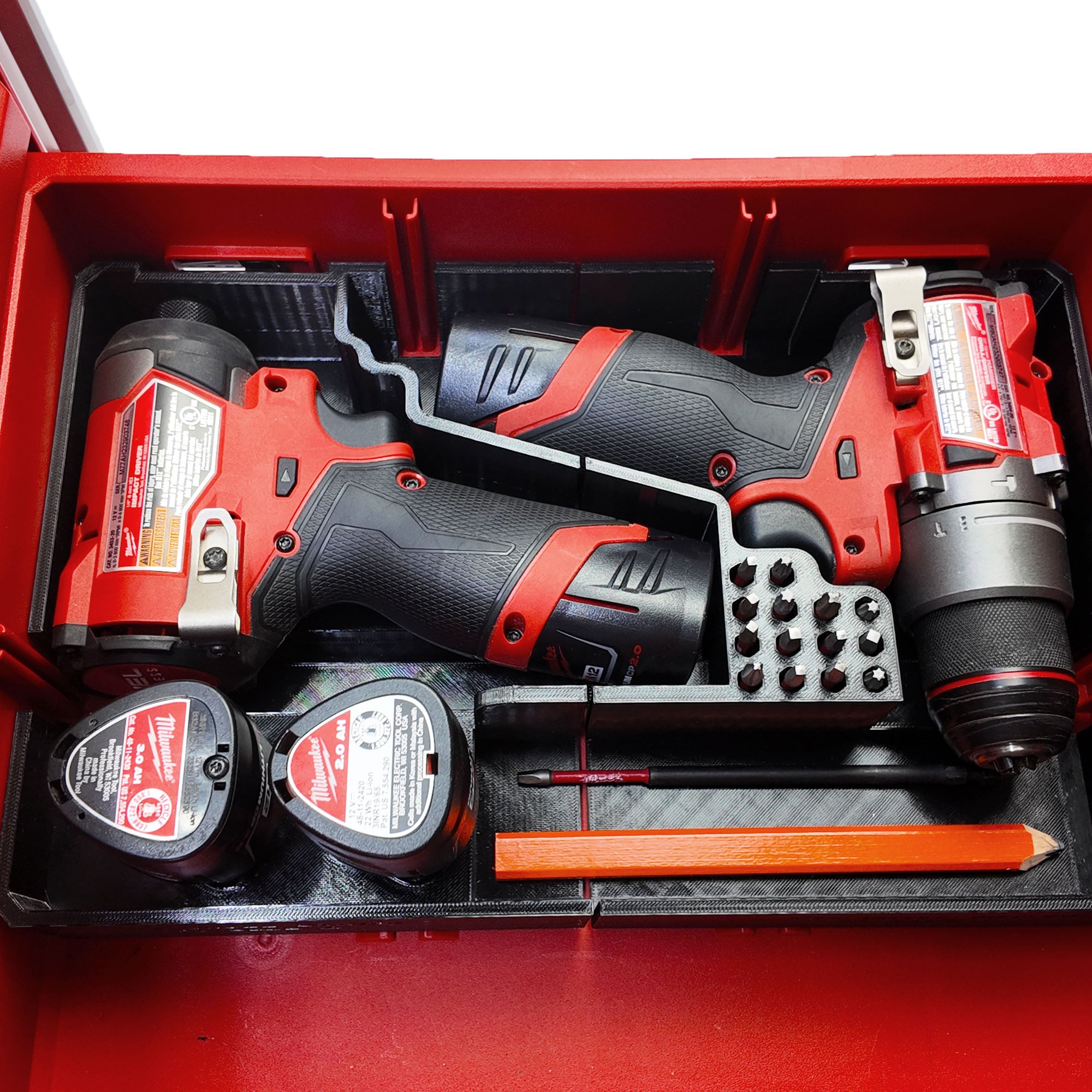 M12 Drill Driver Organizer for Milwaukee Packout 2 and 3 Drawer Tool Boxes