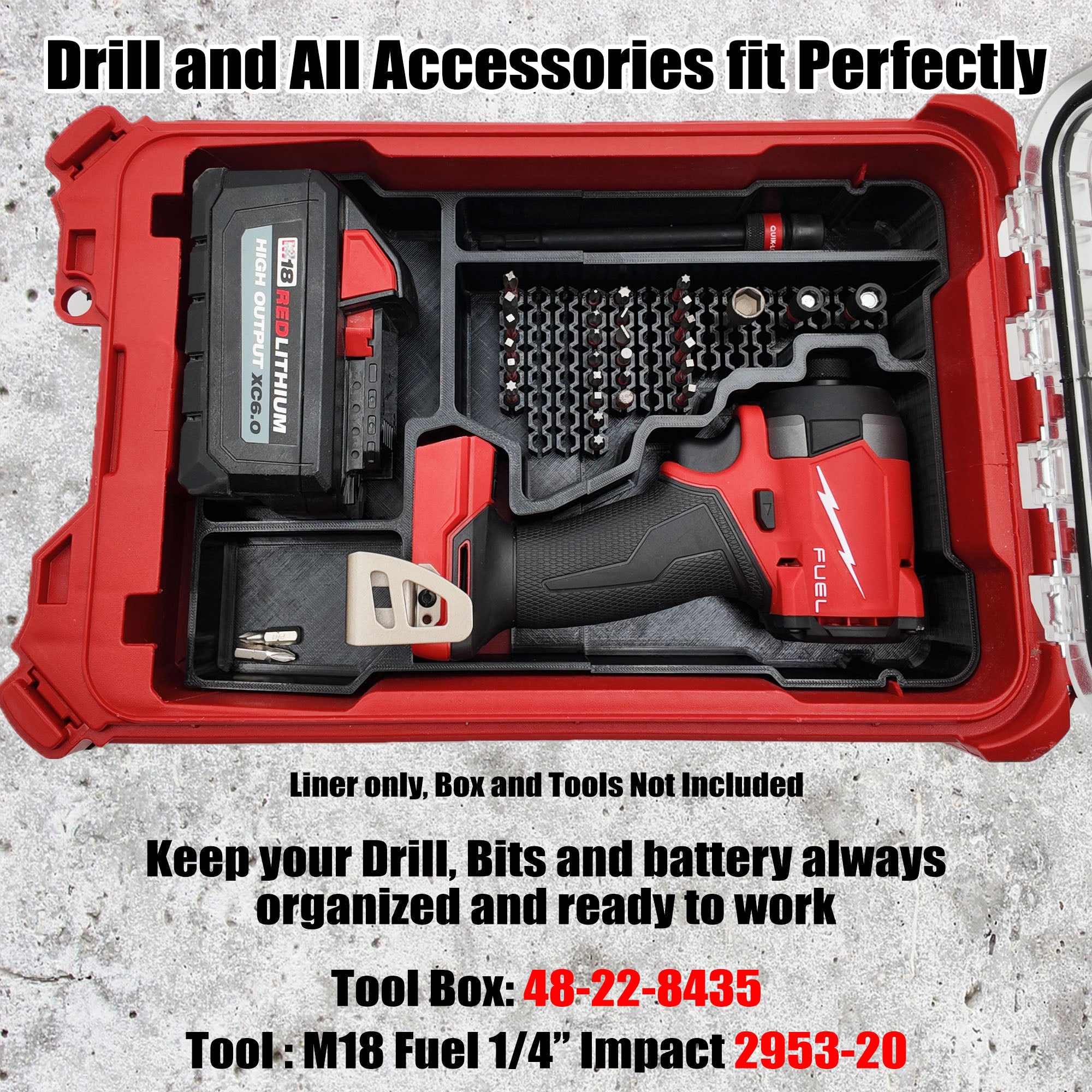 M18 Fuel 1 4   Hex Impact Driver Organizer for Milwaukee Compact Packout