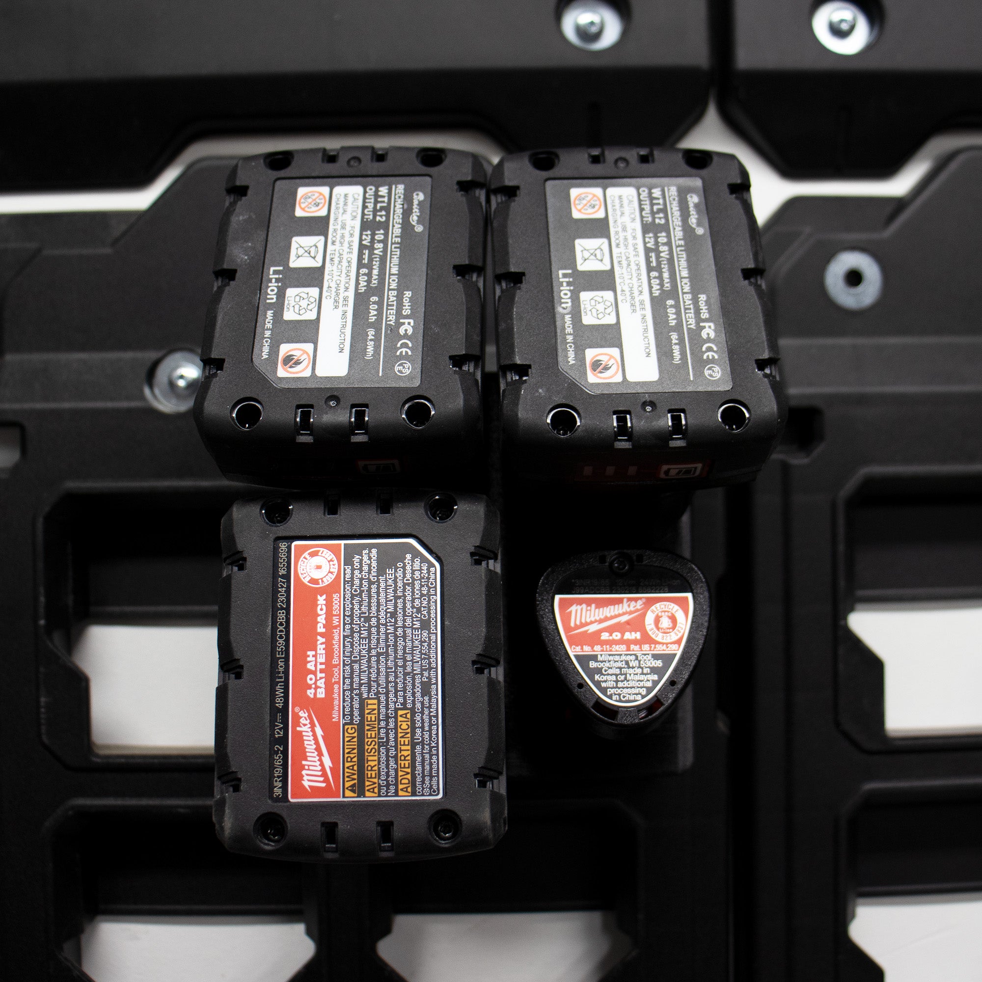 Packout Wall M12 Battery Holder Quad Mount  Large and Small Batteries