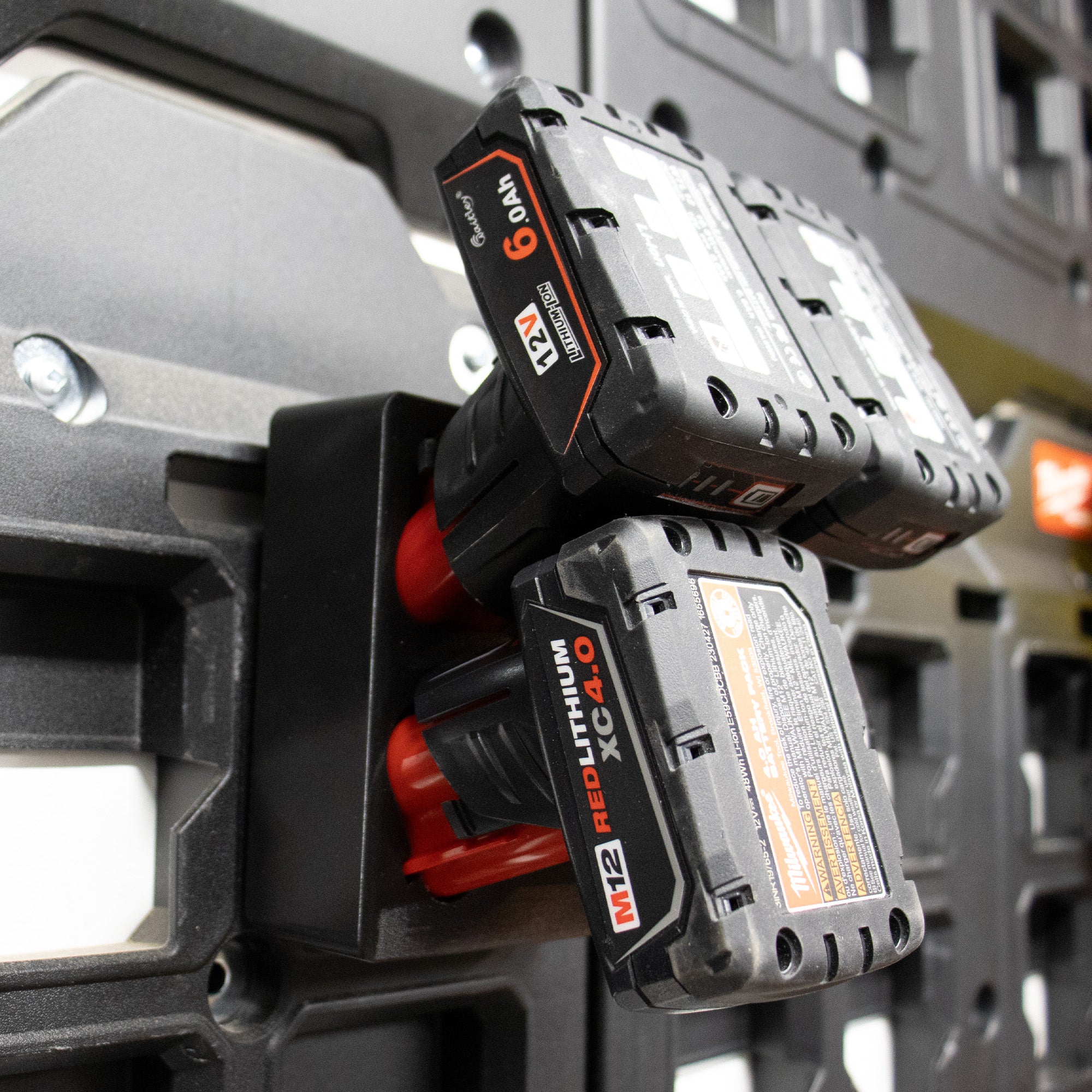 Packout Wall M12 Battery Holder Quad Mount  Large and Small Batteries